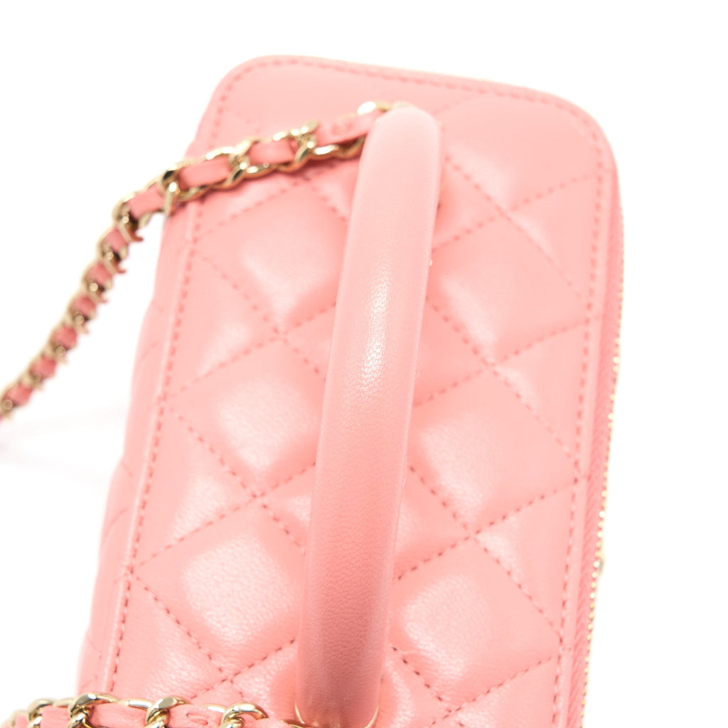 CHANEL 22A TOP HANDLE LONG VANITY CASE LAMBSKIN PINK LGHW (MICROCHIP)
