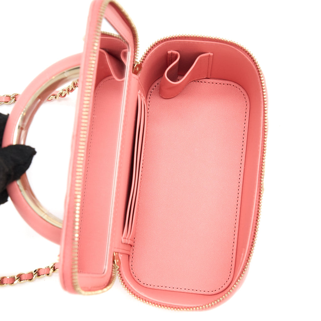 CHANEL 22A TOP HANDLE LONG VANITY CASE LAMBSKIN PINK LGHW (MICROCHIP)