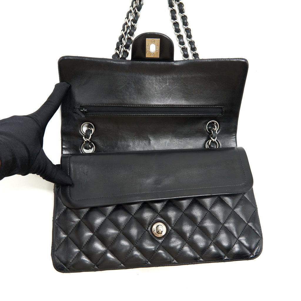 CHANEL MEDIUM CLASSIC FLAP BAG LAMBSKIN BLACK SHW