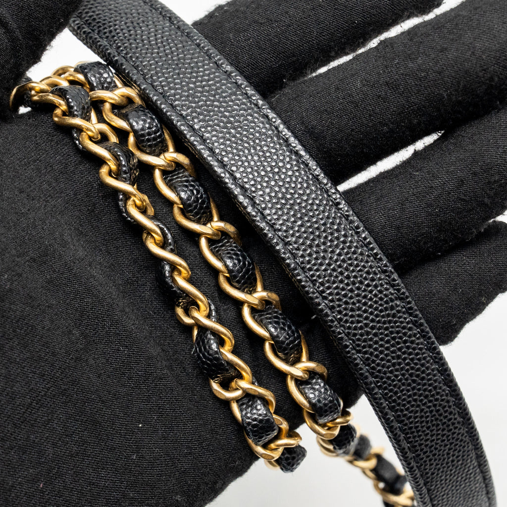 CHANEL 22K MINI FLAP BAG WITH TOP HANDLE CAVIAR BLACK GHW (MICROCHIP)