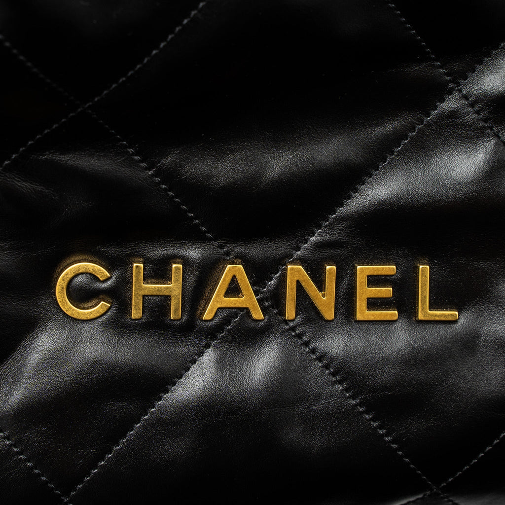 CHANEL SMALL 22 BAG SHINY CALFSKIN BLACK GHW (MICROCHIP)