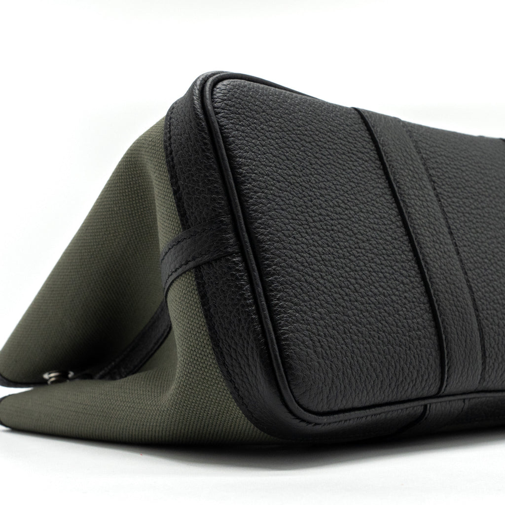 HERMES GARDEN PARTY 30 TOILE MILITAIRE/NEGONDA VERT DE GRIS/BLACK SHW