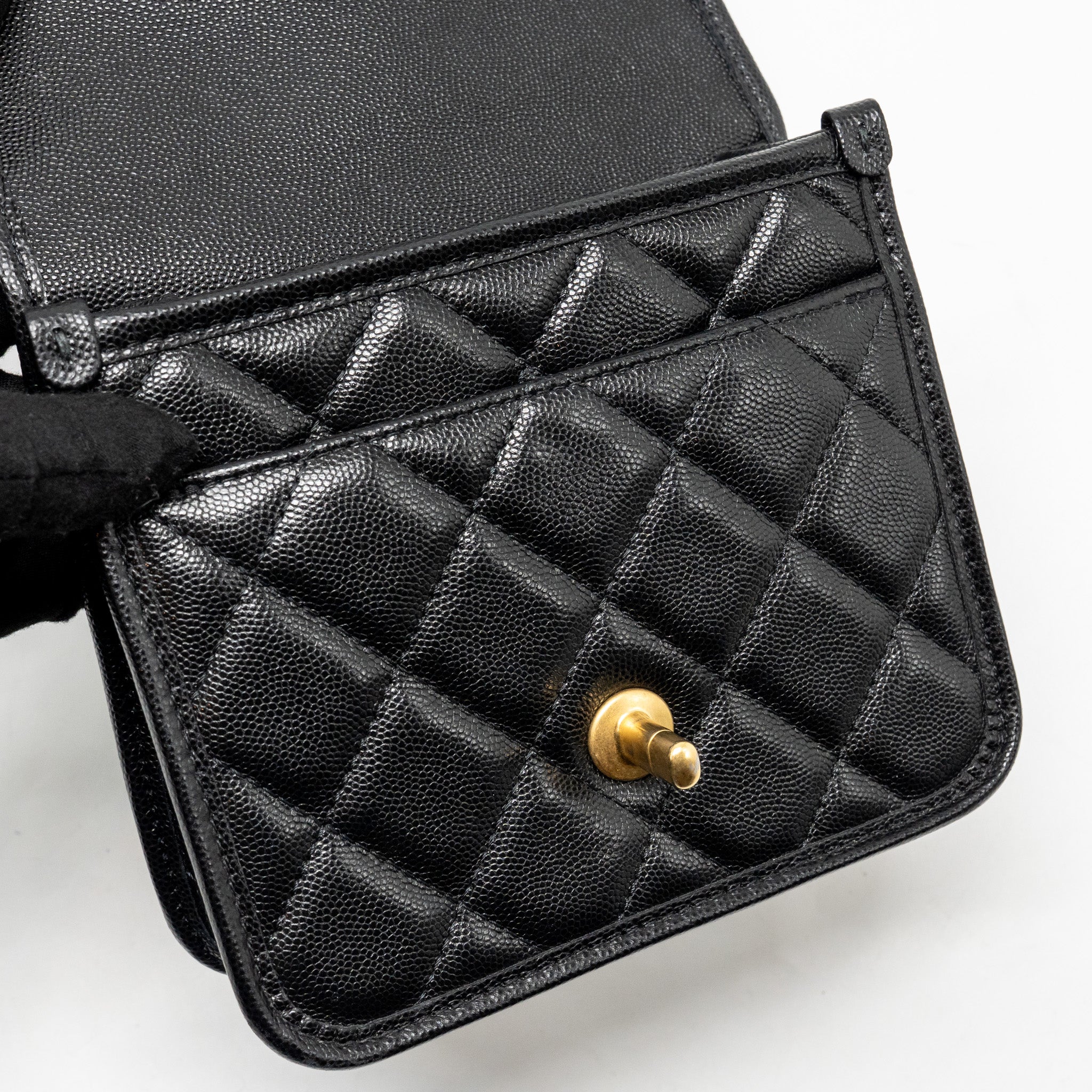 CHANEL 22K MINI FLAP BAG WITH TOP HANDLE CAVIAR BLACK GHW (MICROCHIP)