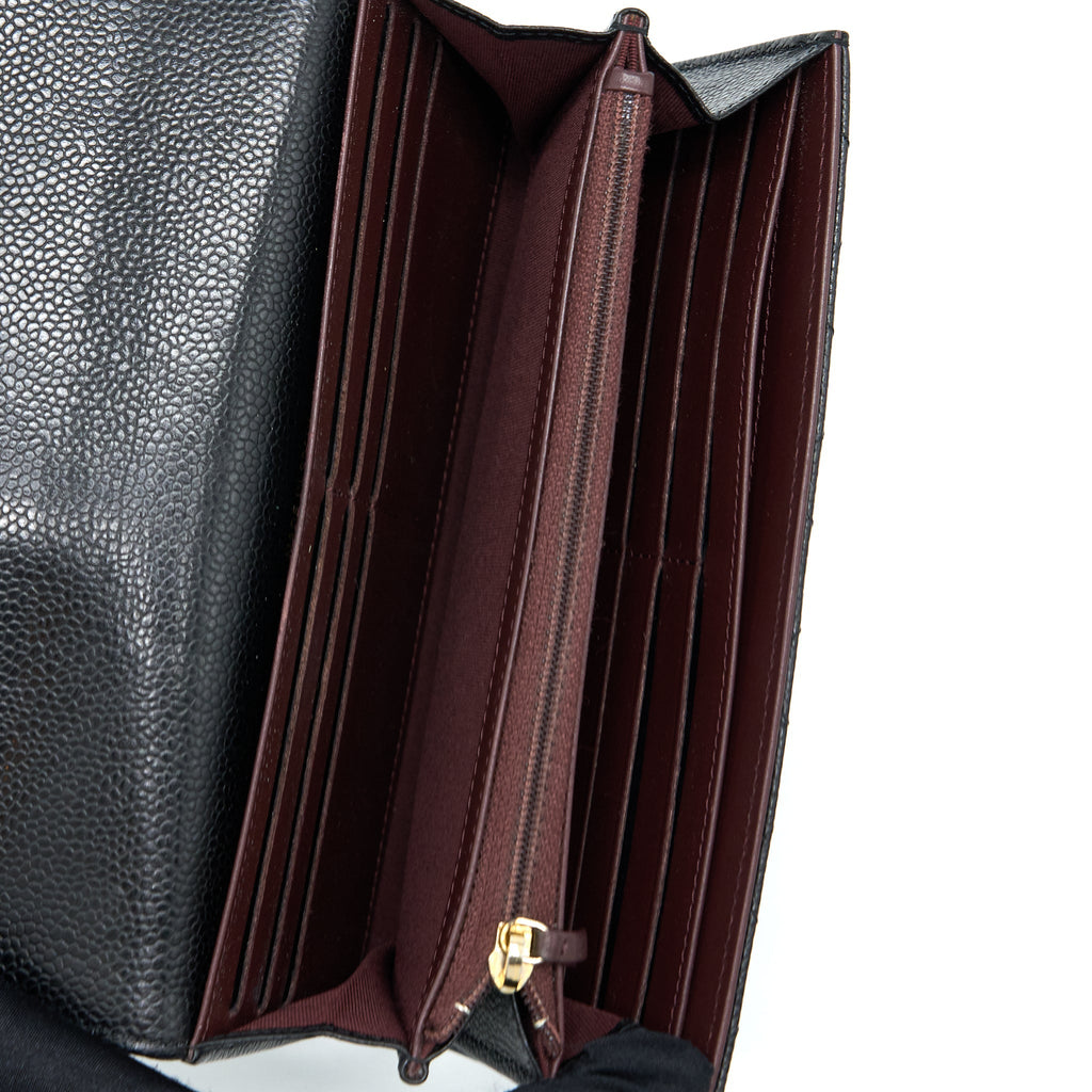 CHANEL CLASSIC LONG WALLET CAVIAR BLACK LGHW