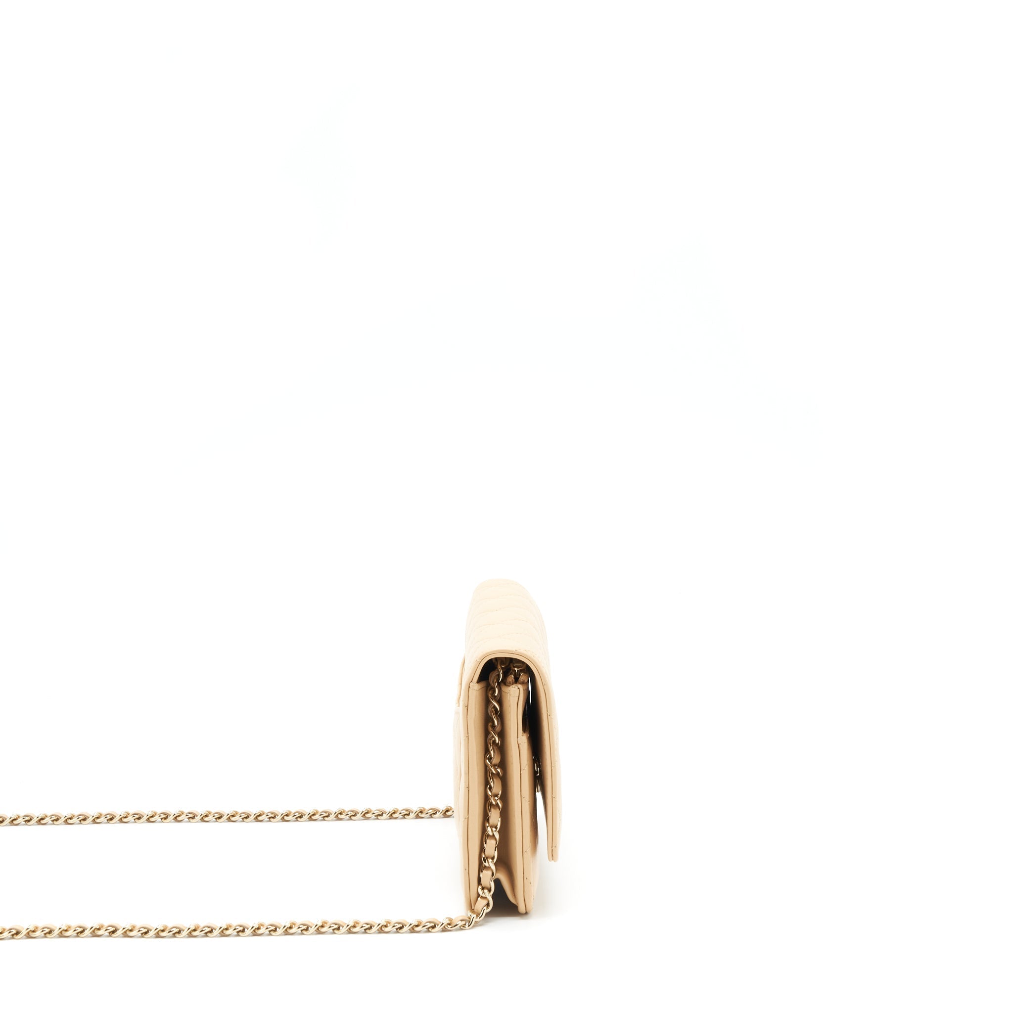 CHANEL CLASSIC WALLET ON CHAIN LAMBSKIN BEIGE LGHW（MICROCHIP）