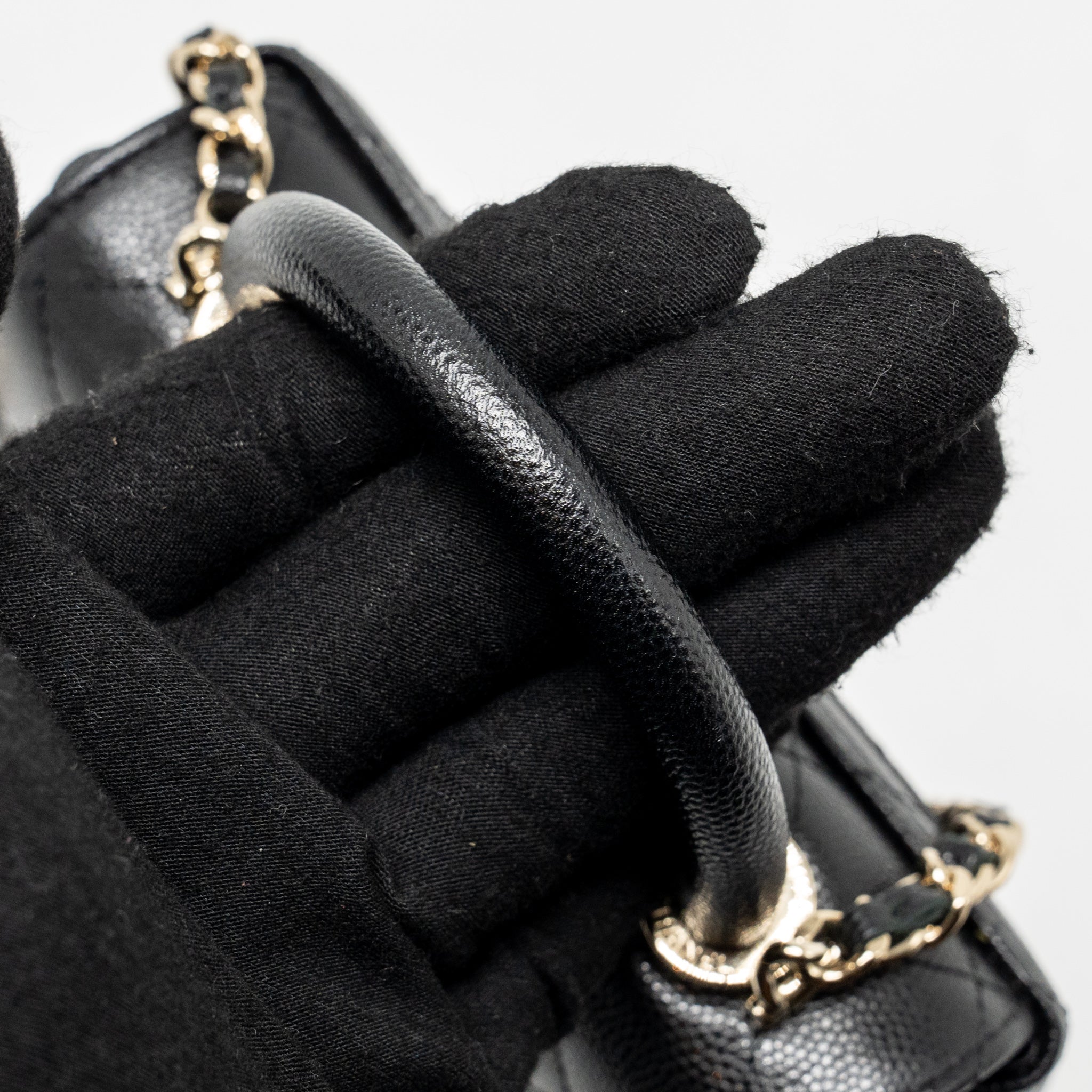 CHANEL COCO HANDLE CLUTCH WITH CHAIN CAVIAR BLACK LGHW (MICROCHIP)