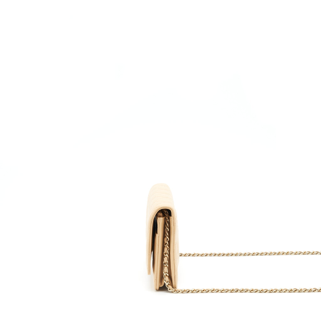 CHANEL CLASSIC WALLET ON CHAIN LAMBSKIN BEIGE LGHW（MICROCHIP）