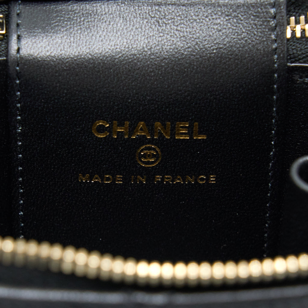 CHANEL 22B DETAILED TOP HANDLE MINI VANITY WITH CHAIN LAMBSKIN BLACK BRUSHED GHW
