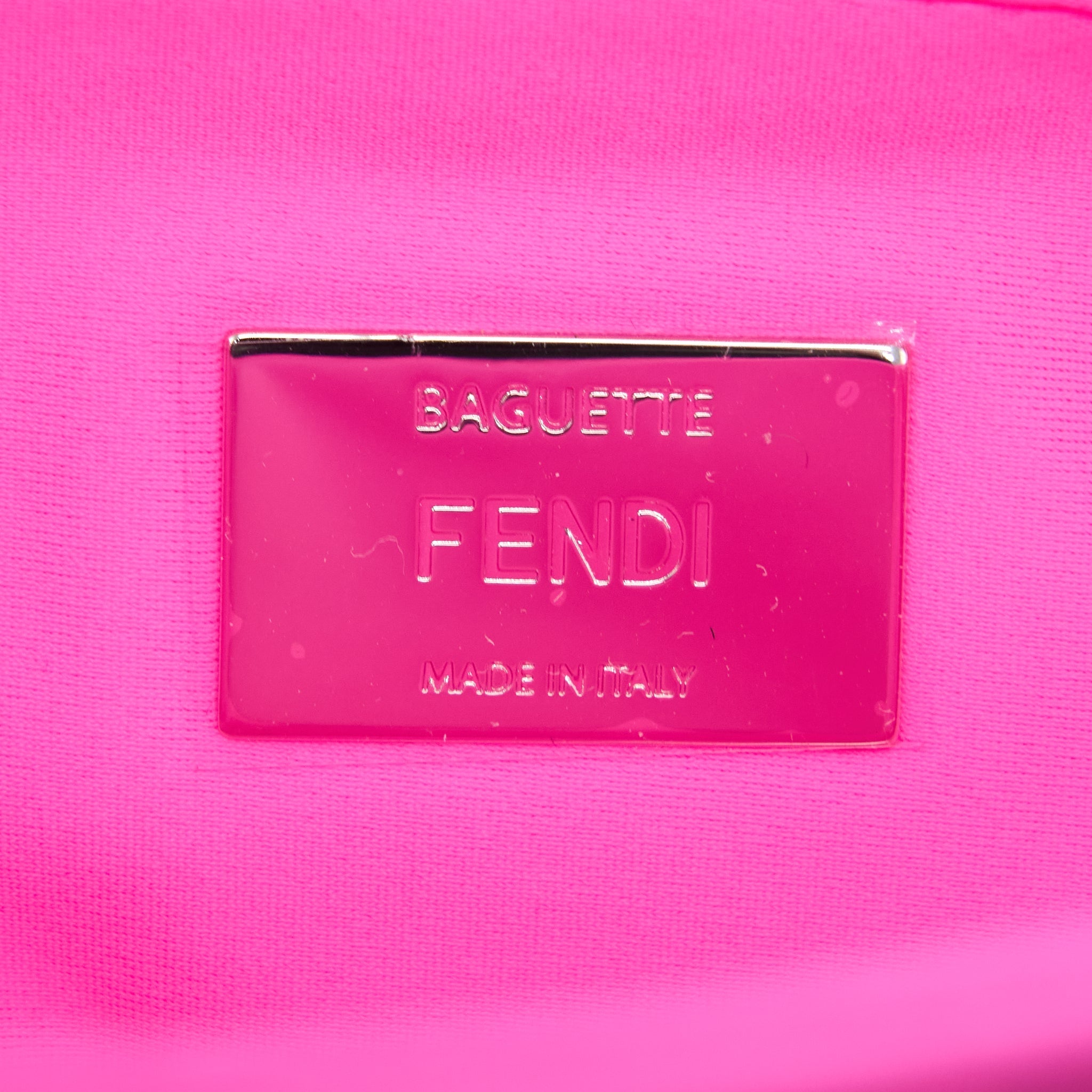 FENDI BAGUETTE BAG LYCRA FF EMBOSSED BRIGHT PINK SHW
