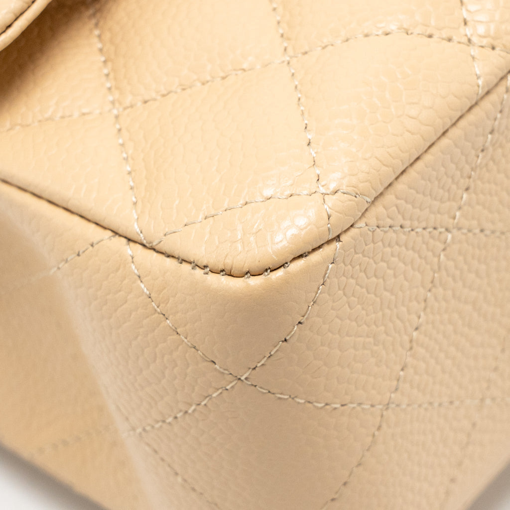 CHANEL MEDIUM CLASSIC DOUBLE FLAP BAG CAVIAR BEIGE SHW