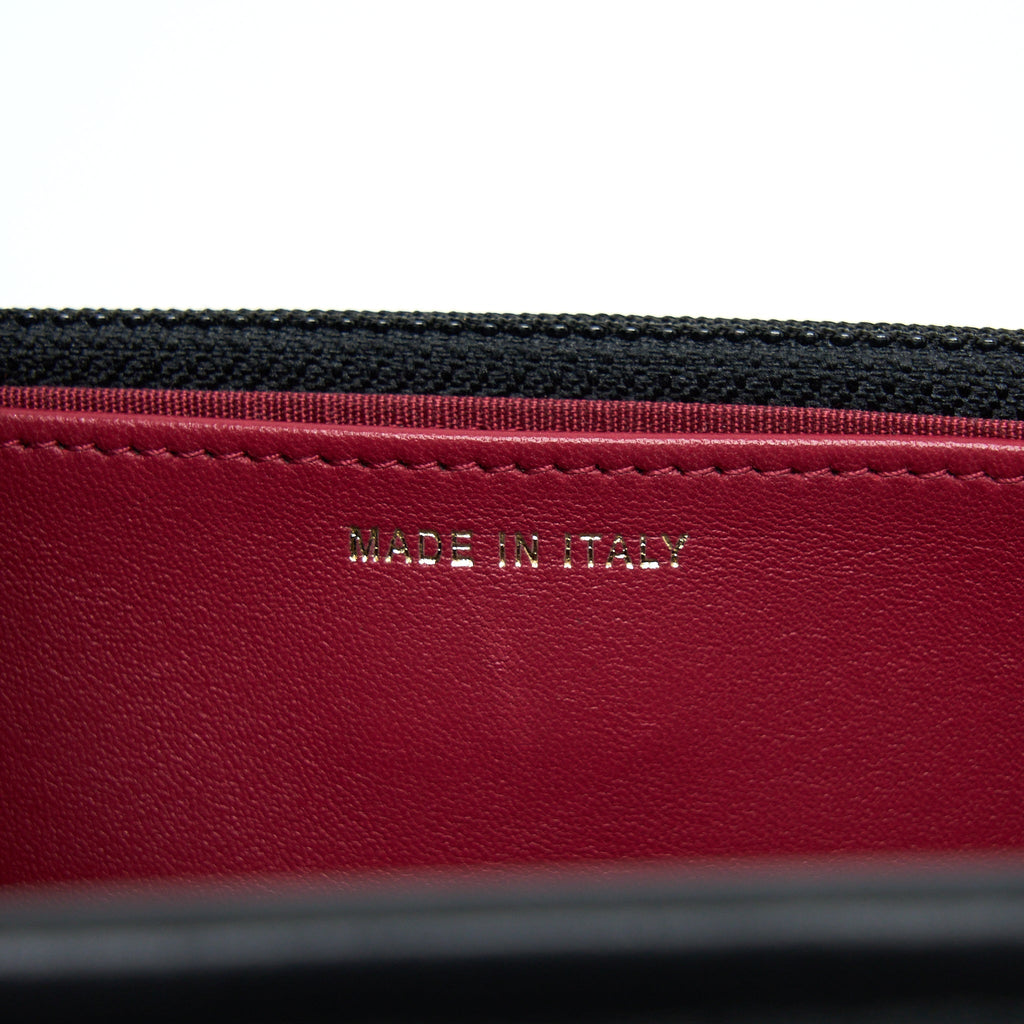 CHANEL 21S WALLET ON CHAIN WITH PEARL/CC LOGO ROUND HANDLE LAMBSKIN BLACK BRUSHED GHW