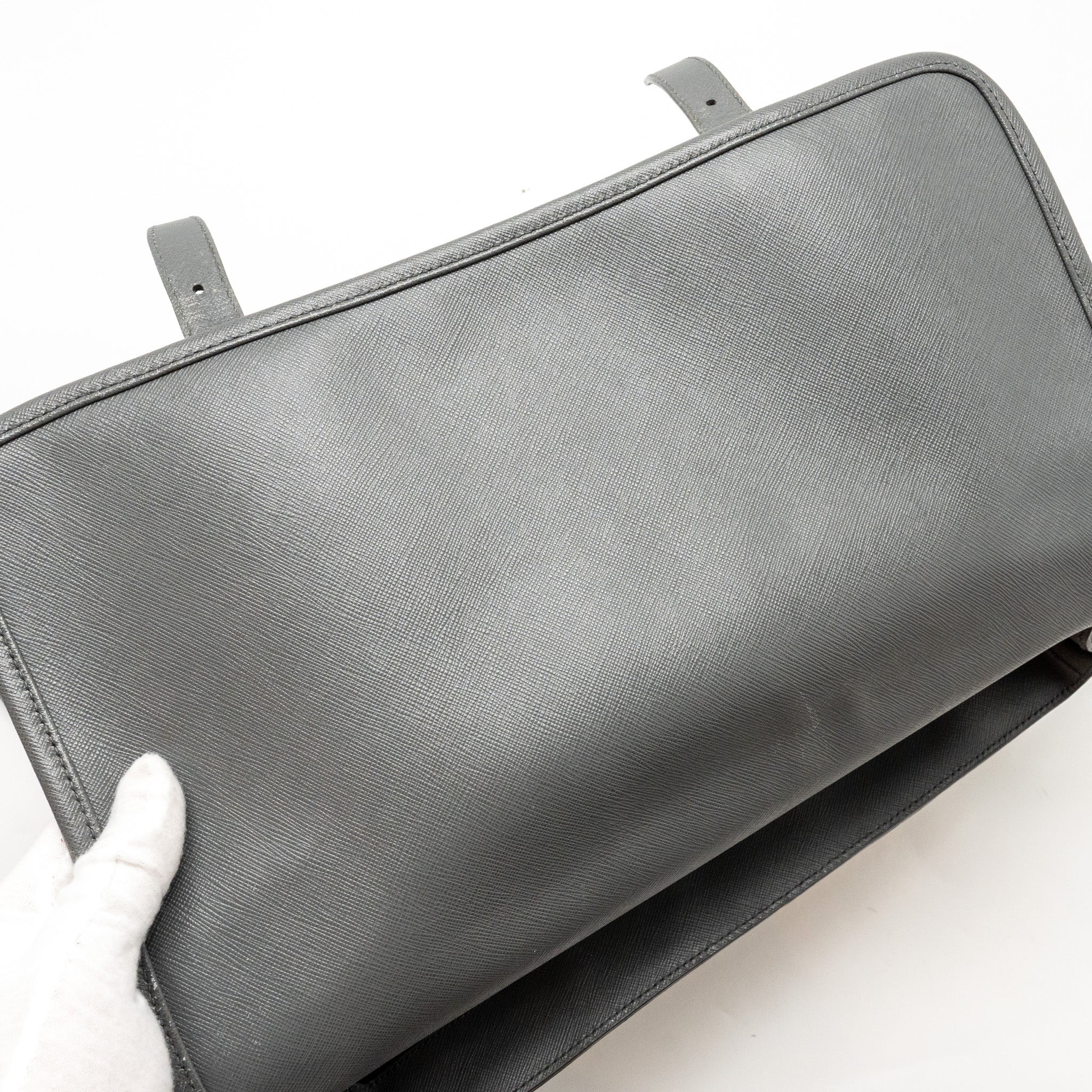 PRADA FLAP MESSANGER BAG CAVIAR GREY SHW