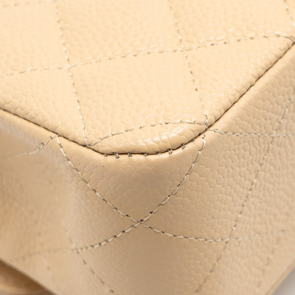 CHANEL MEDIUM CLASSIC DOUBLE FLAP BAG CAVIAR BEIGE SHW