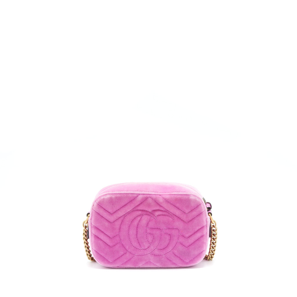 GUCCI GG MARMONT CAMERA BAG VELVET PINK WITH CRYSTAL GHW