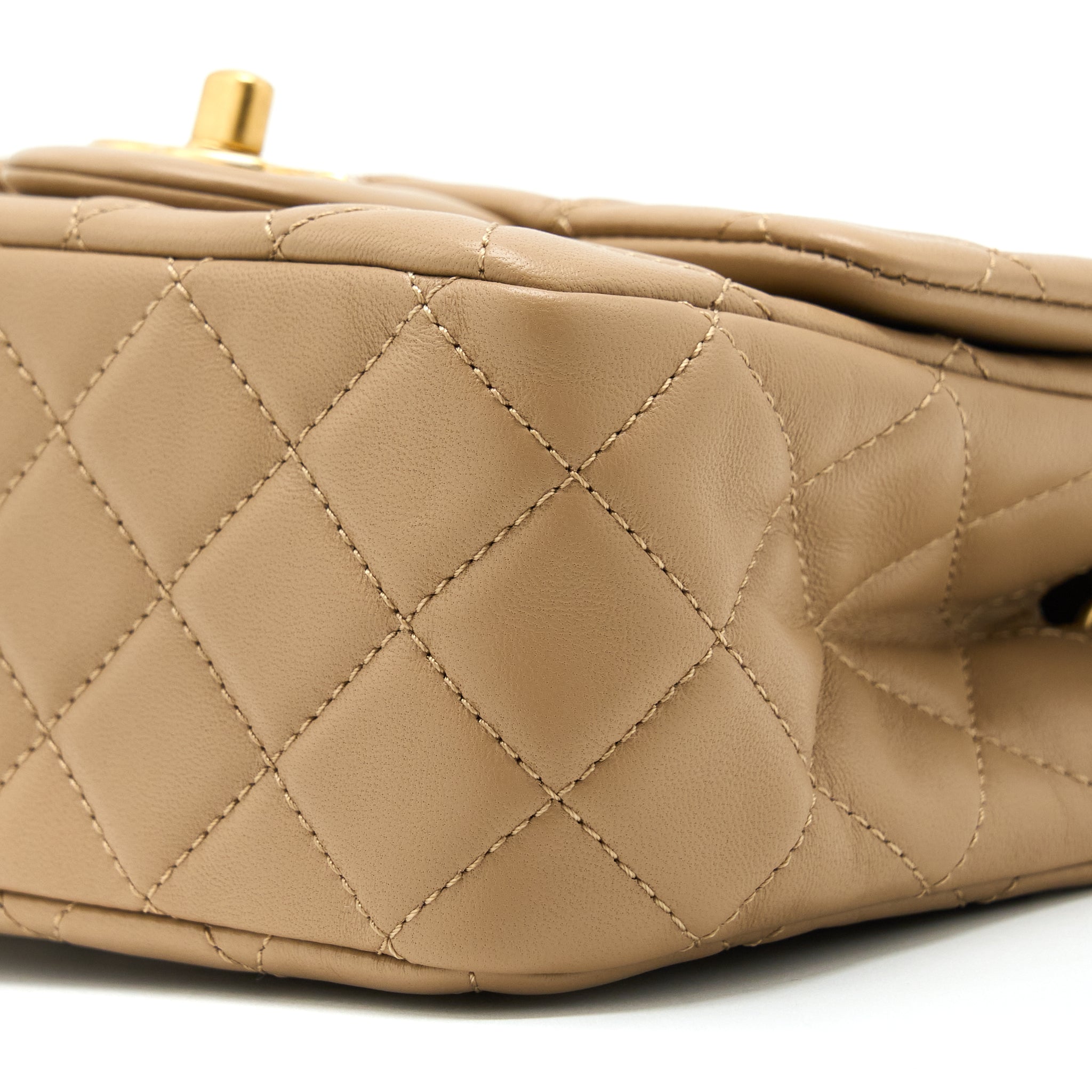 CHANEL PEARL CRUSH MINI SQUARE FLAP BAG LAMBSKIN DARK BEIGE GHW(MICROCHIP)