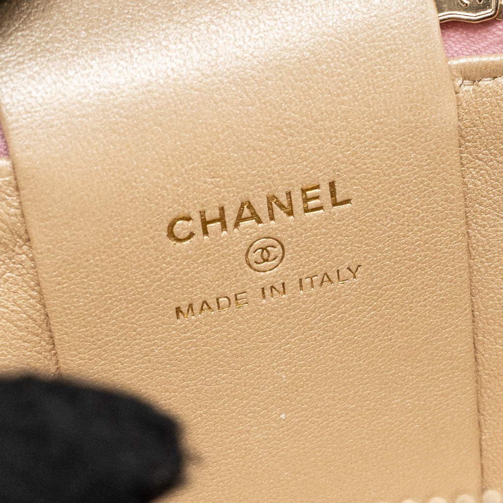 CHANEL TOP HANDLE ROUND VANITY CASE LAMBSKIN PINK LGHW