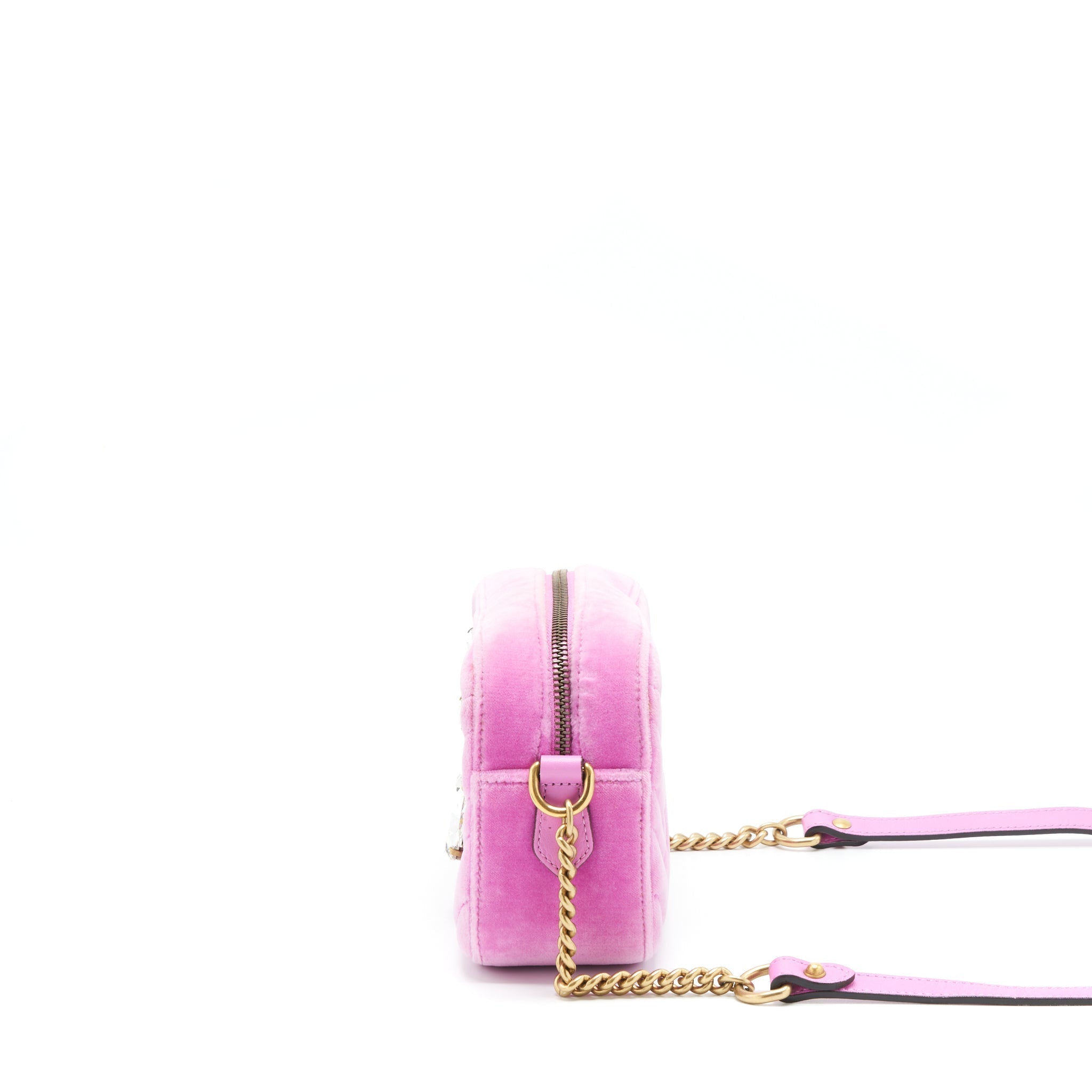 GUCCI GG MARMONT CAMERA BAG VELVET PINK WITH CRYSTAL GHW
