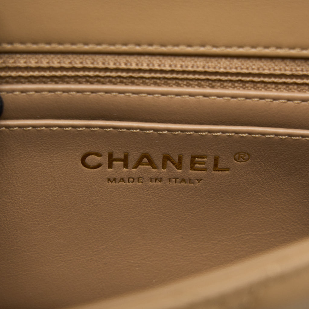 CHANEL PEARL CRUSH MINI SQUARE FLAP BAG LAMBSKIN DARK BEIGE GHW(MICROCHIP)