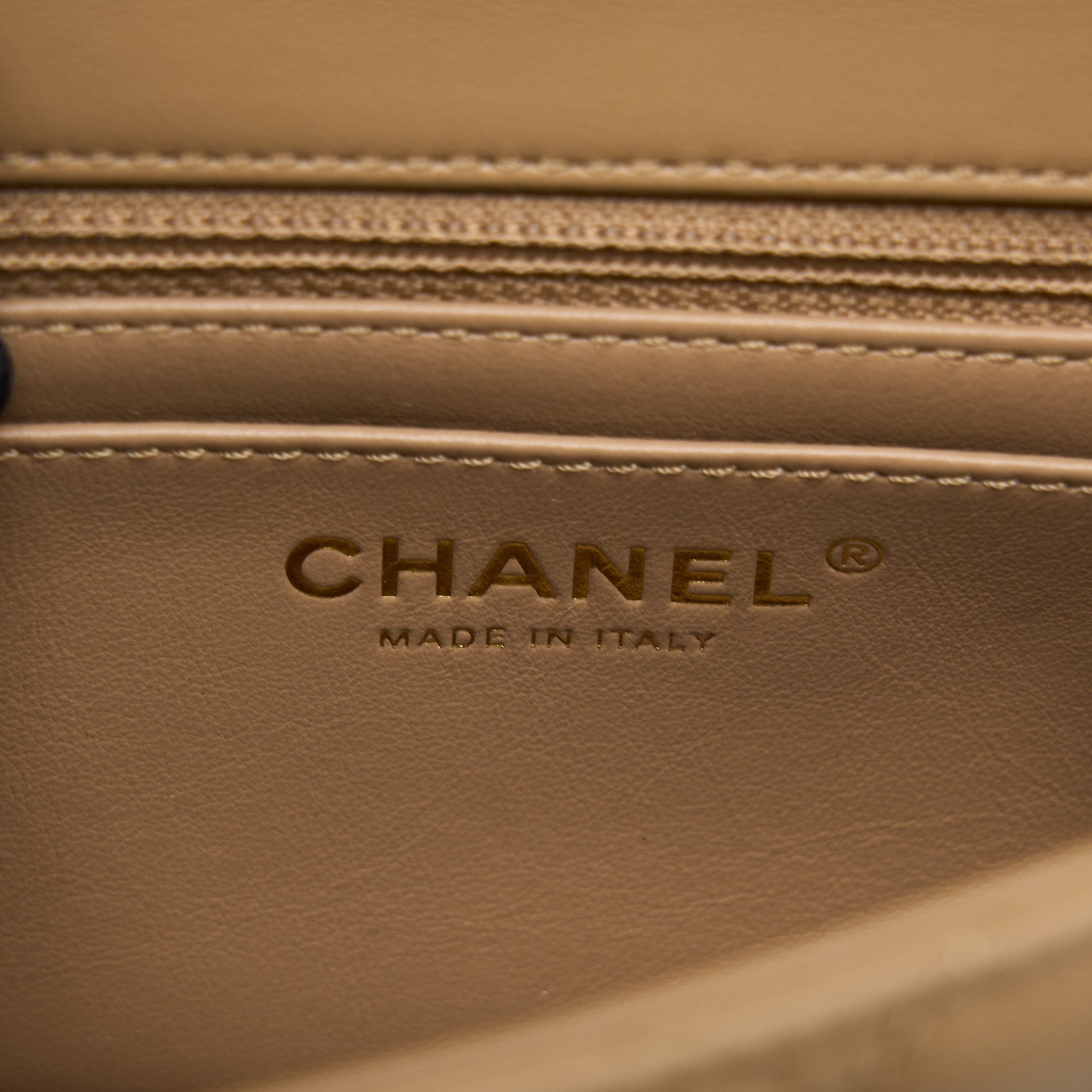 CHANEL PEARL CRUSH MINI SQUARE FLAP BAG LAMBSKIN DARK BEIGE GHW(MICROCHIP)