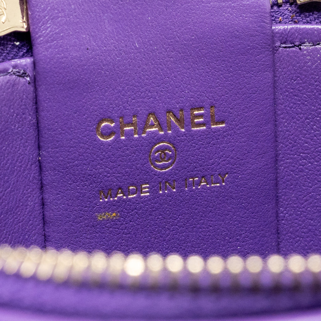 CHANEL 22A VANITY WITH CHAIN LAMBSKIN PURPLE GHW (MICROCHIP)