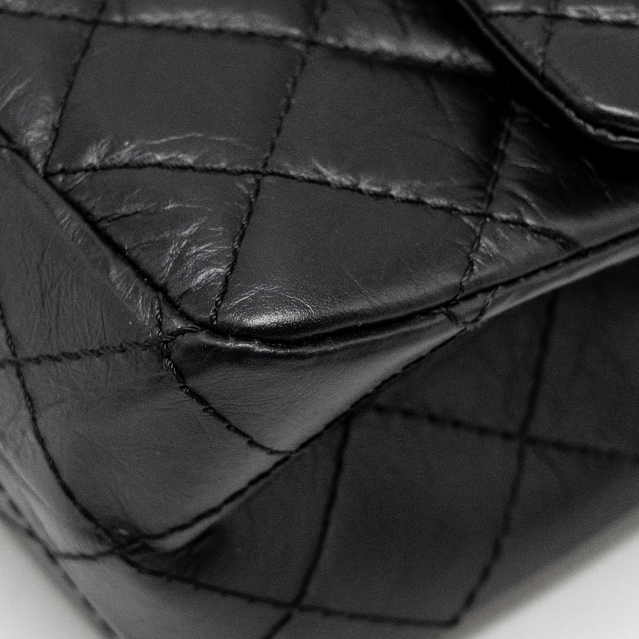 CHANEL LARGE 2.55 REISSUE FLAP BAG AGED CALFSKIN BLACK GHW