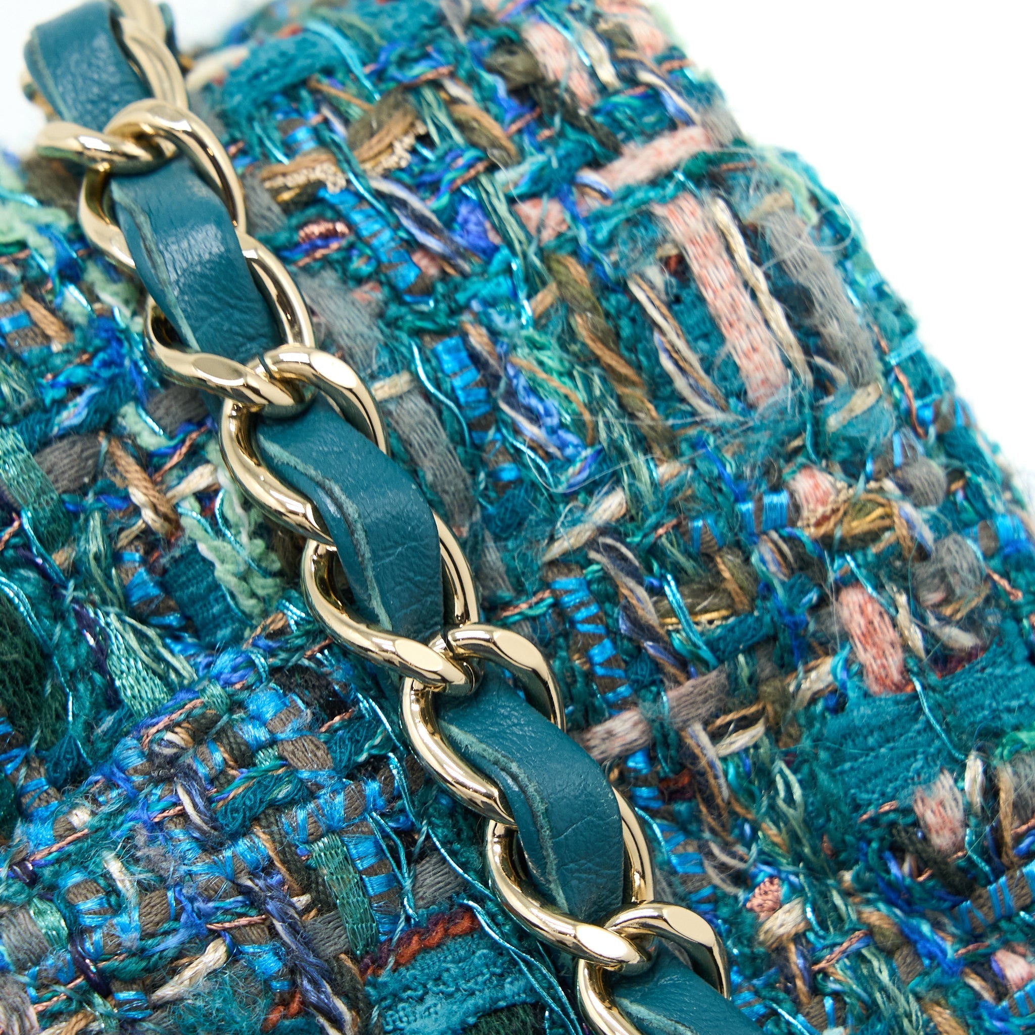 CHANEL MINI RECTANGULAR FLAP BAG TWEED MULTICOLOR GREEN LGHW