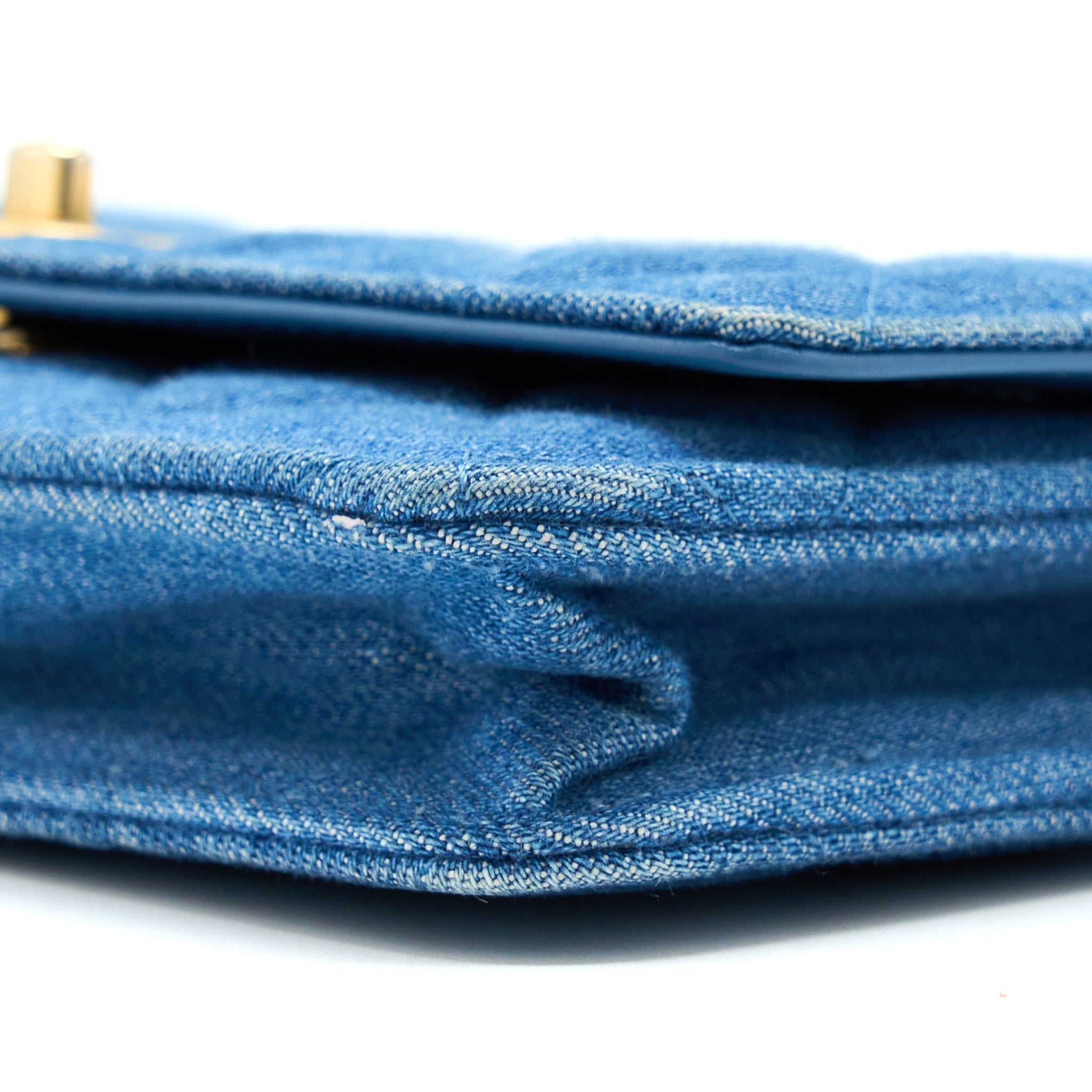 CHANEL DENIM PEARL CRUSH WALLET ON CHAIN DENIM BLUE BRUSHED GHW