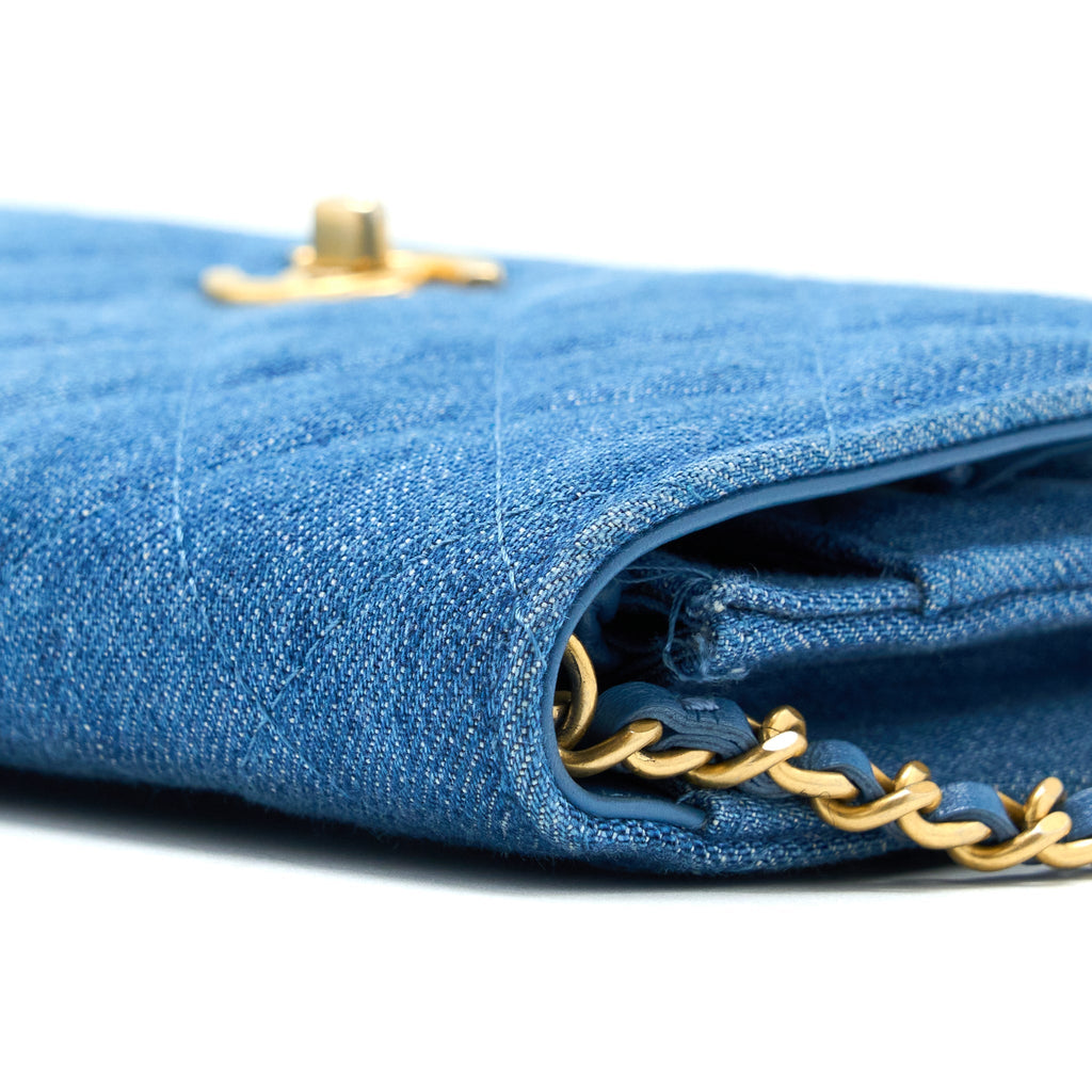 CHANEL DENIM PEARL CRUSH WALLET ON CHAIN DENIM BLUE BRUSHED GHW