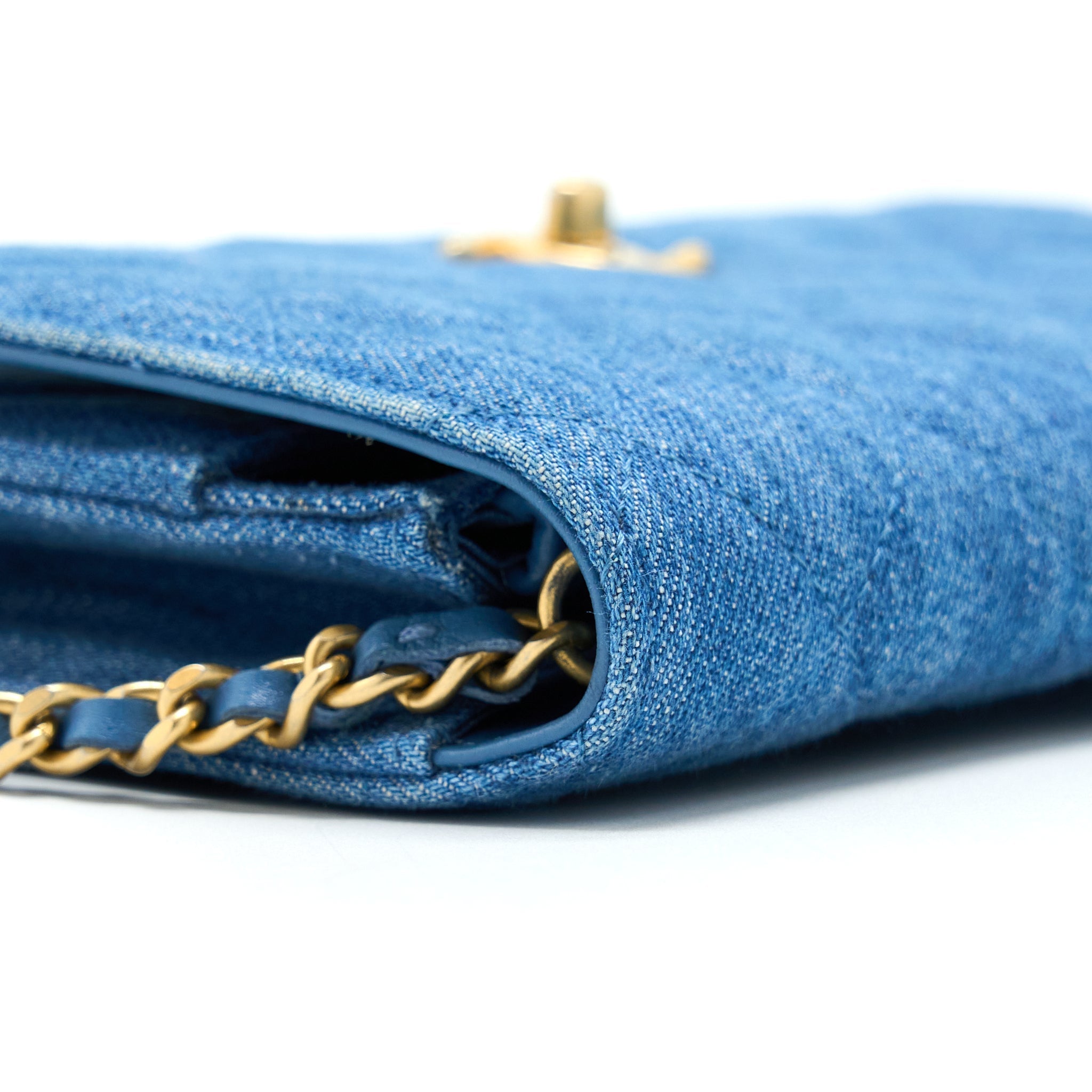 CHANEL DENIM PEARL CRUSH WALLET ON CHAIN DENIM BLUE BRUSHED GHW