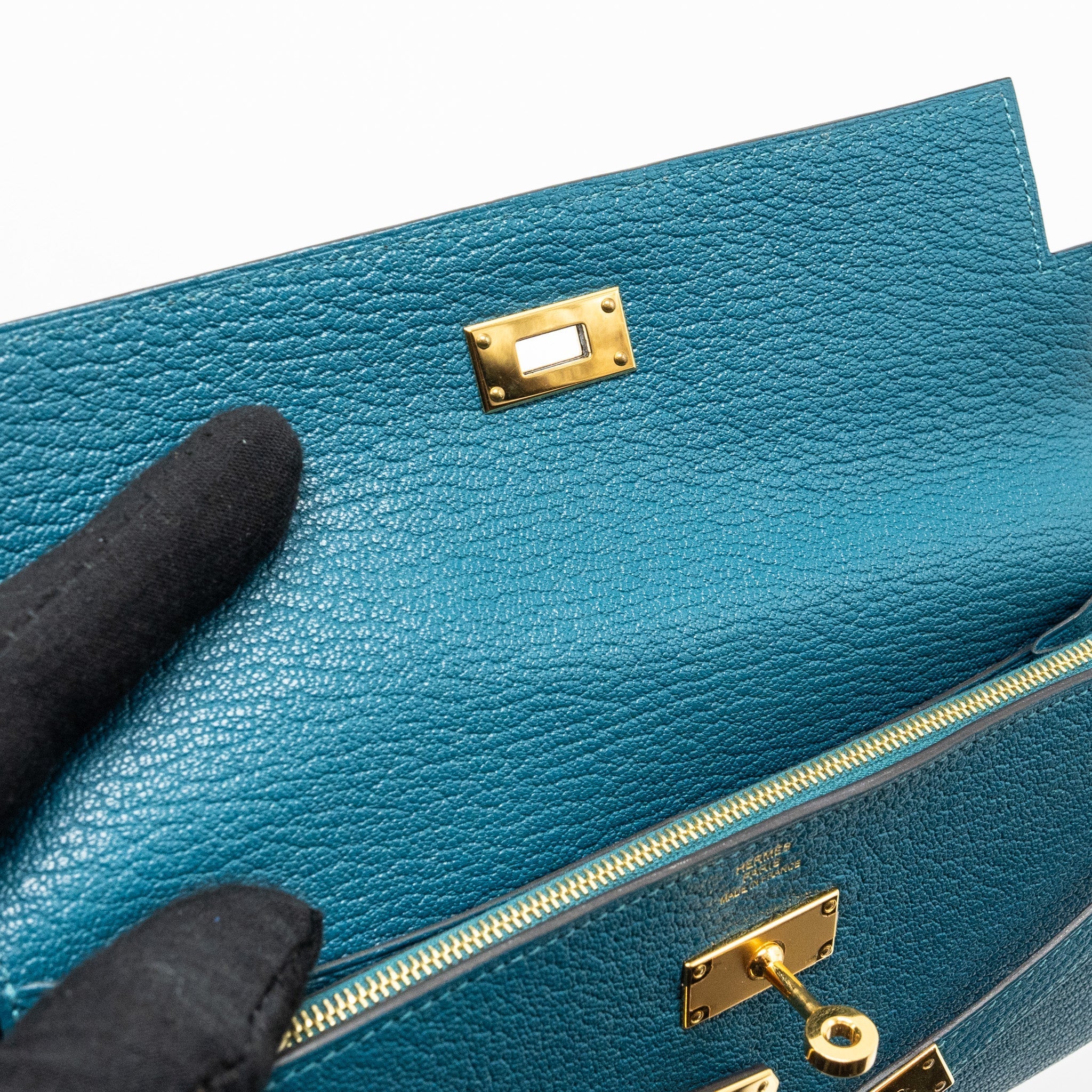 HERMES KELLY LONG WALLET CHÈVRE MYSORE VERT CYPRES GHW