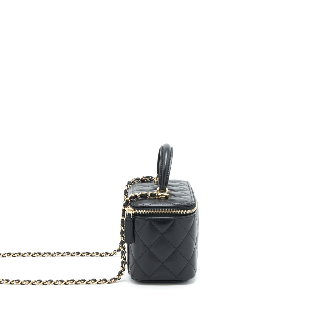 CHANEL TOP HANDLE LONG VANITY WITH CHAIN LAMBSKIN BLACK GHW