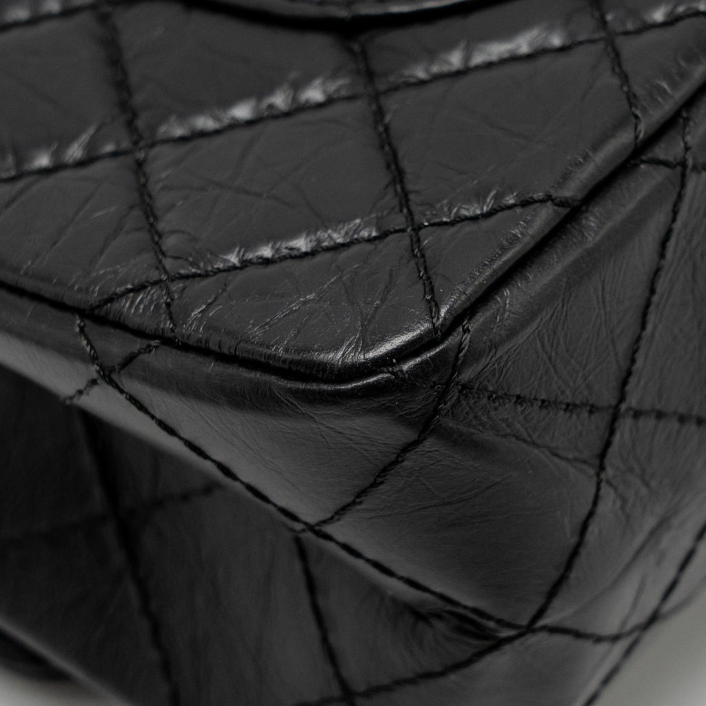 CHANEL LARGE 2.55 REISSUE FLAP BAG AGED CALFSKIN BLACK GHW