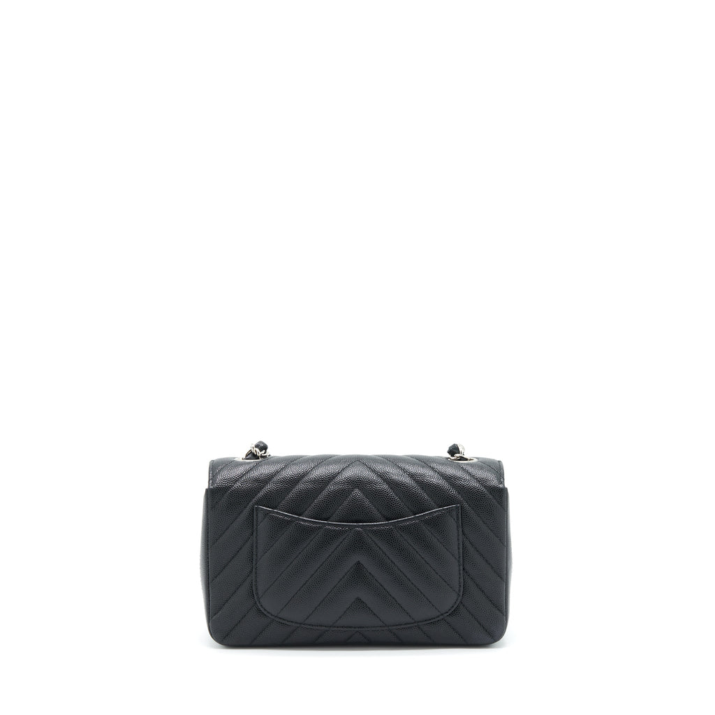 CHANEL CHEVRON MINI RECTANGULAR FLAP BAG CAVIAR BLACK SHW