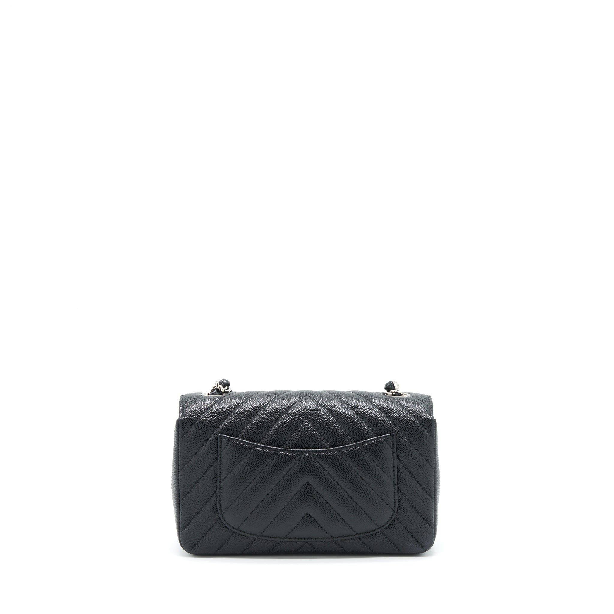 CHANEL CHEVRON MINI RECTANGULAR FLAP BAG CAVIAR BLACK SHW
