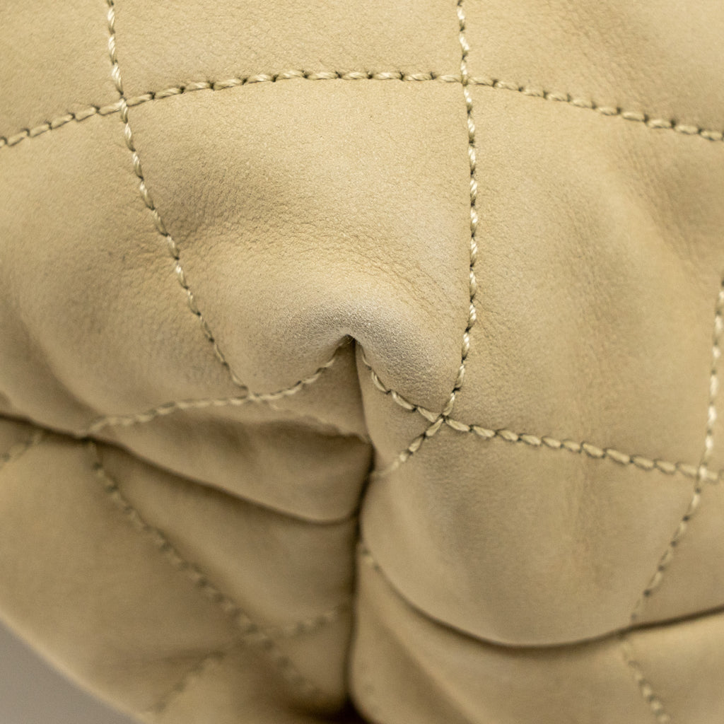SAINT LAURENT/YSL ICARE MAXI QUILTED TOTE BAG NUBUCK SUEDE BEIGE GHW