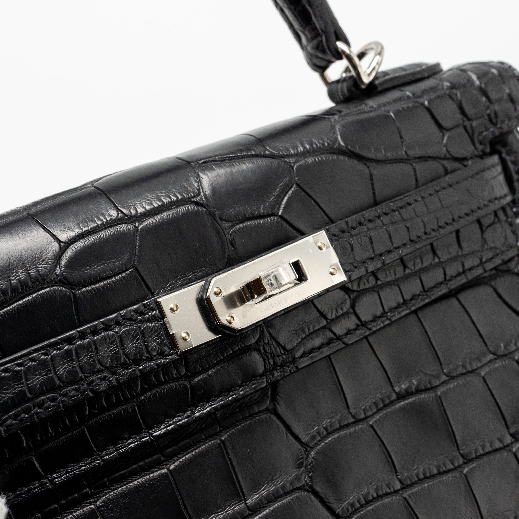 HERMES KELLY 25 MATT ALLIGATOR MISSISSIPPIENSIS BLACK SHW
