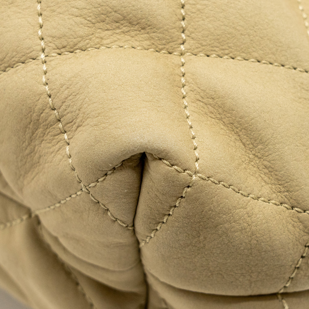 SAINT LAURENT/YSL ICARE MAXI QUILTED TOTE BAG NUBUCK SUEDE BEIGE GHW