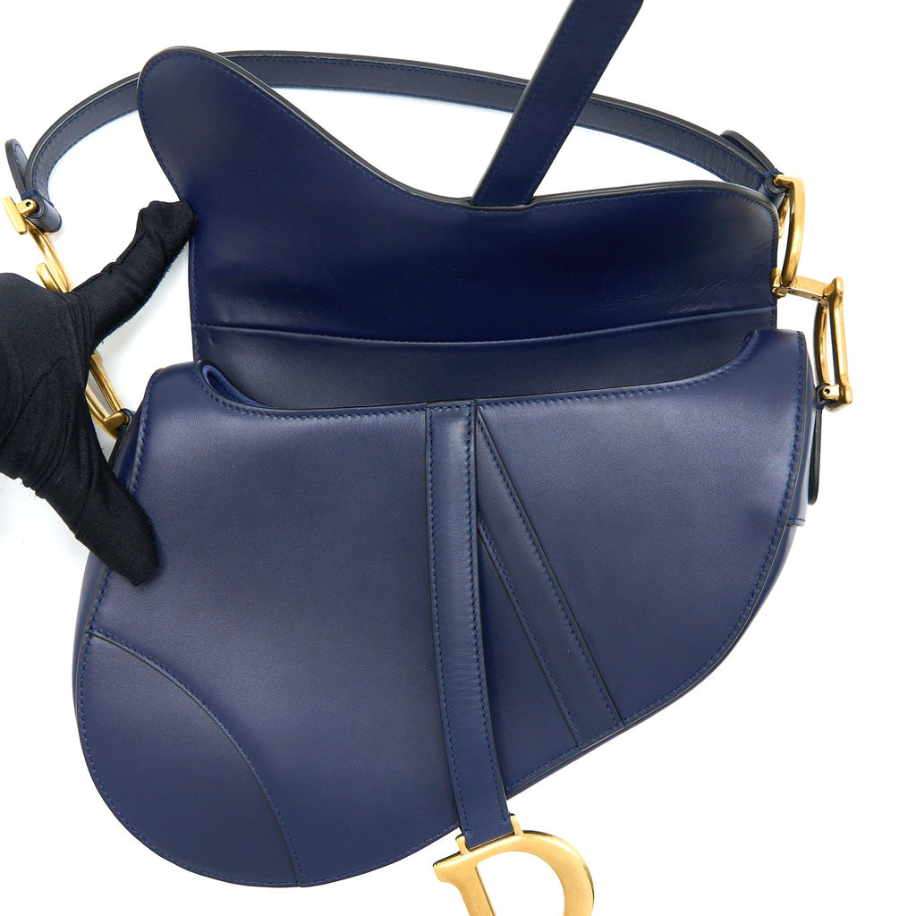 DIOR MEDIUM SADDLE BAG SMOOTH CALFSKIN NAVY GHW
