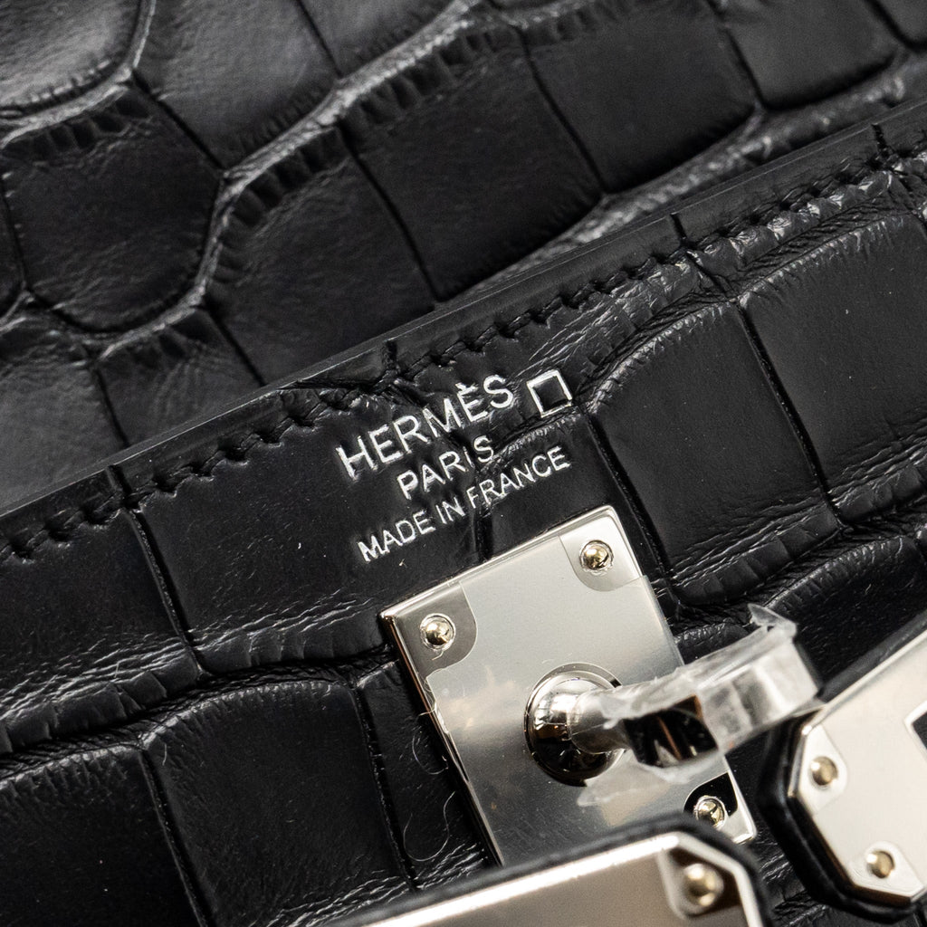 HERMES KELLY 25 MATT ALLIGATOR MISSISSIPPIENSIS BLACK SHW