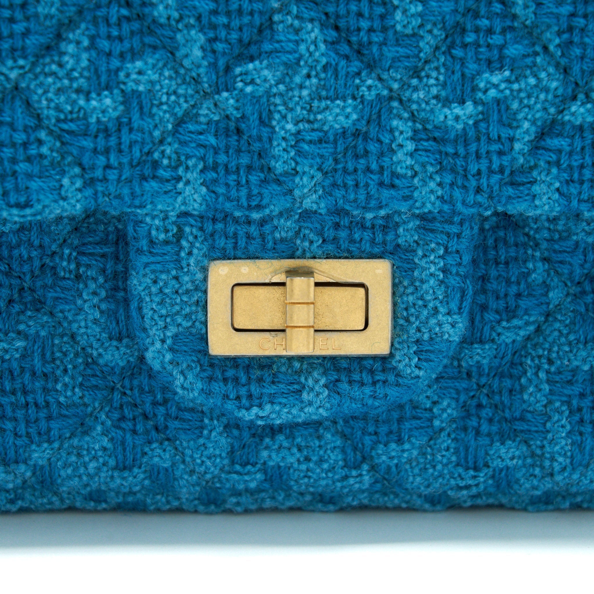 CHANEL TWEED 2.55 SMALL REISSUE FLAP BAG BLUE BRUSHED GHW