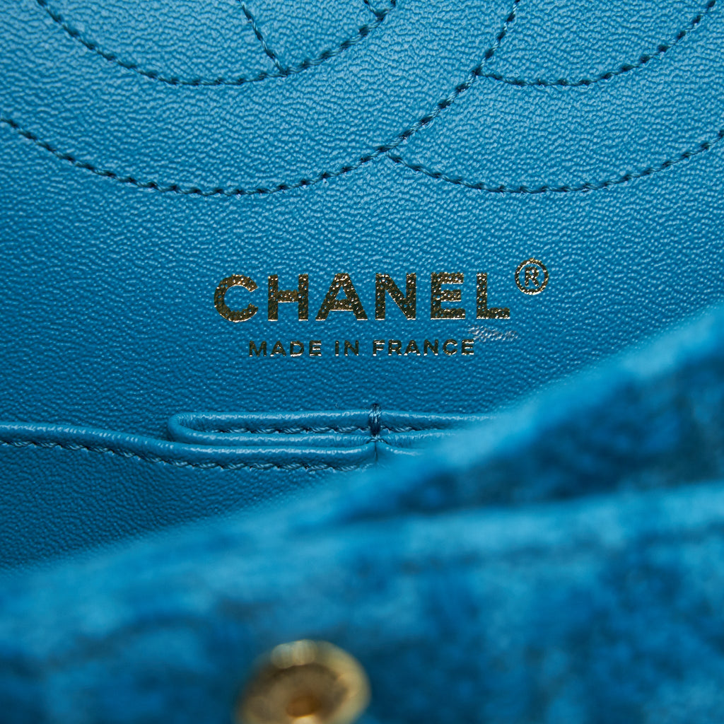 CHANEL TWEED 2.55 SMALL REISSUE FLAP BAG BLUE BRUSHED GHW