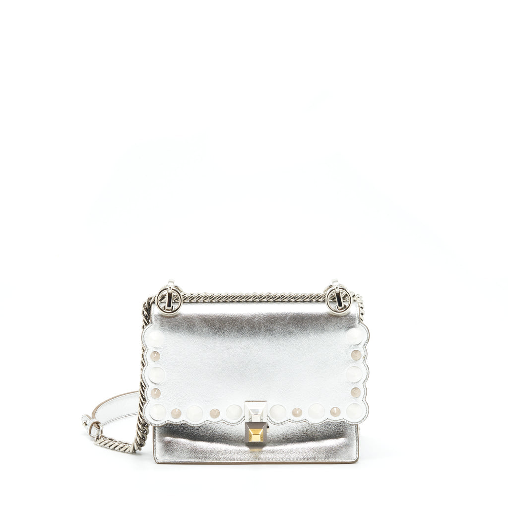 FENDI KAN I BAG METALLIC SLIVER/MULTICOLOR WITH GOLD AND SILVER HARDWARE