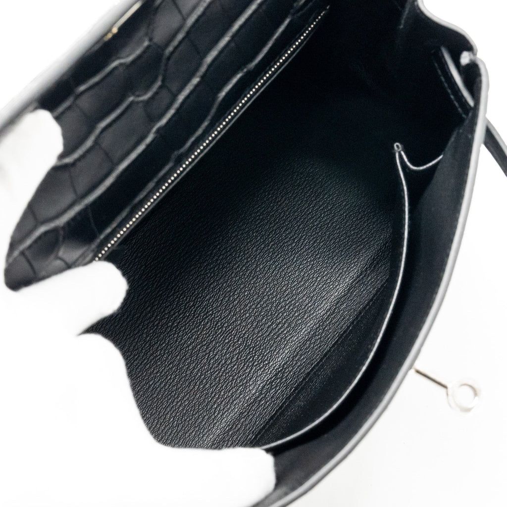 HERMES KELLY 25 MATT ALLIGATOR MISSISSIPPIENSIS BLACK SHW