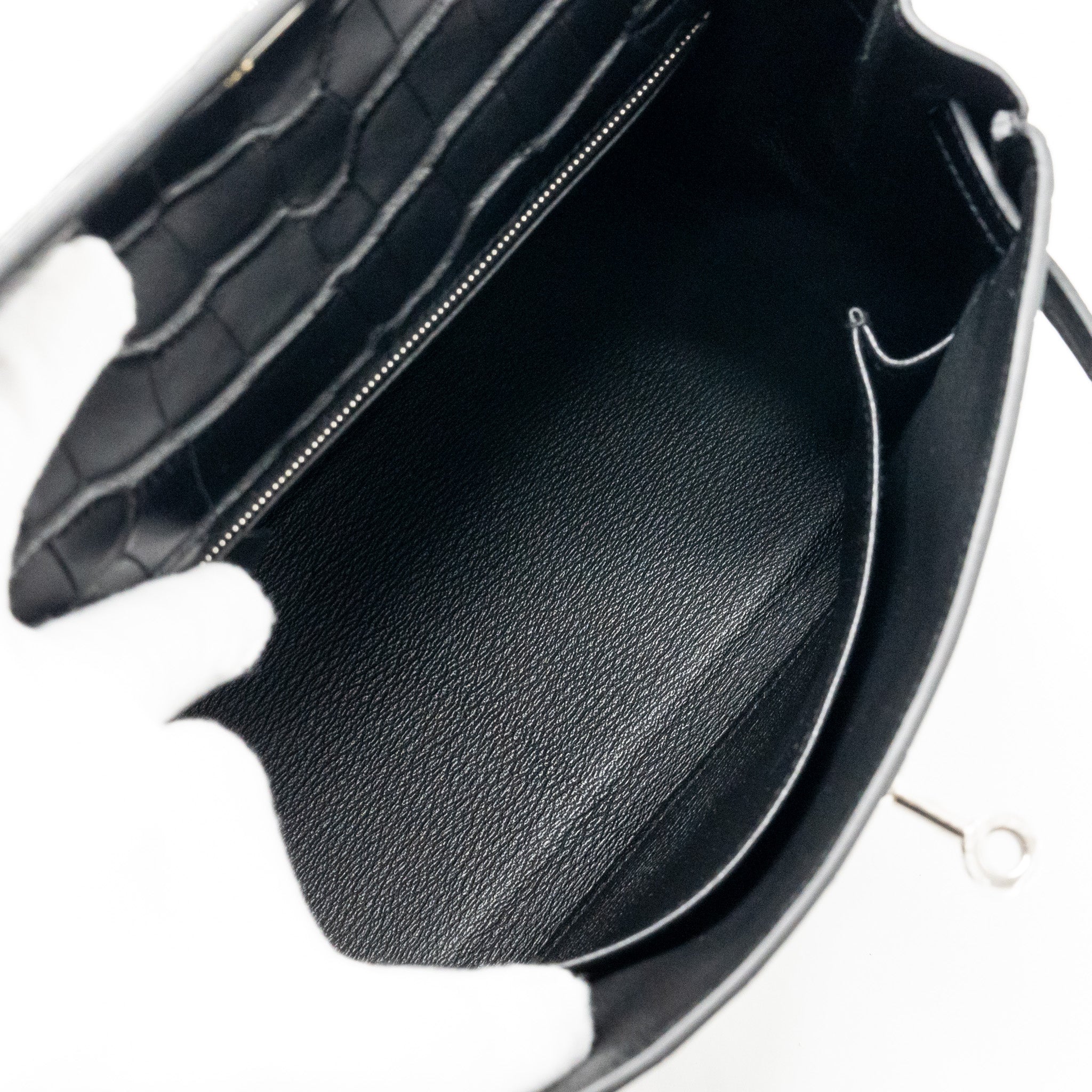 HERMES KELLY 25 MATT ALLIGATOR MISSISSIPPIENSIS BLACK SHW