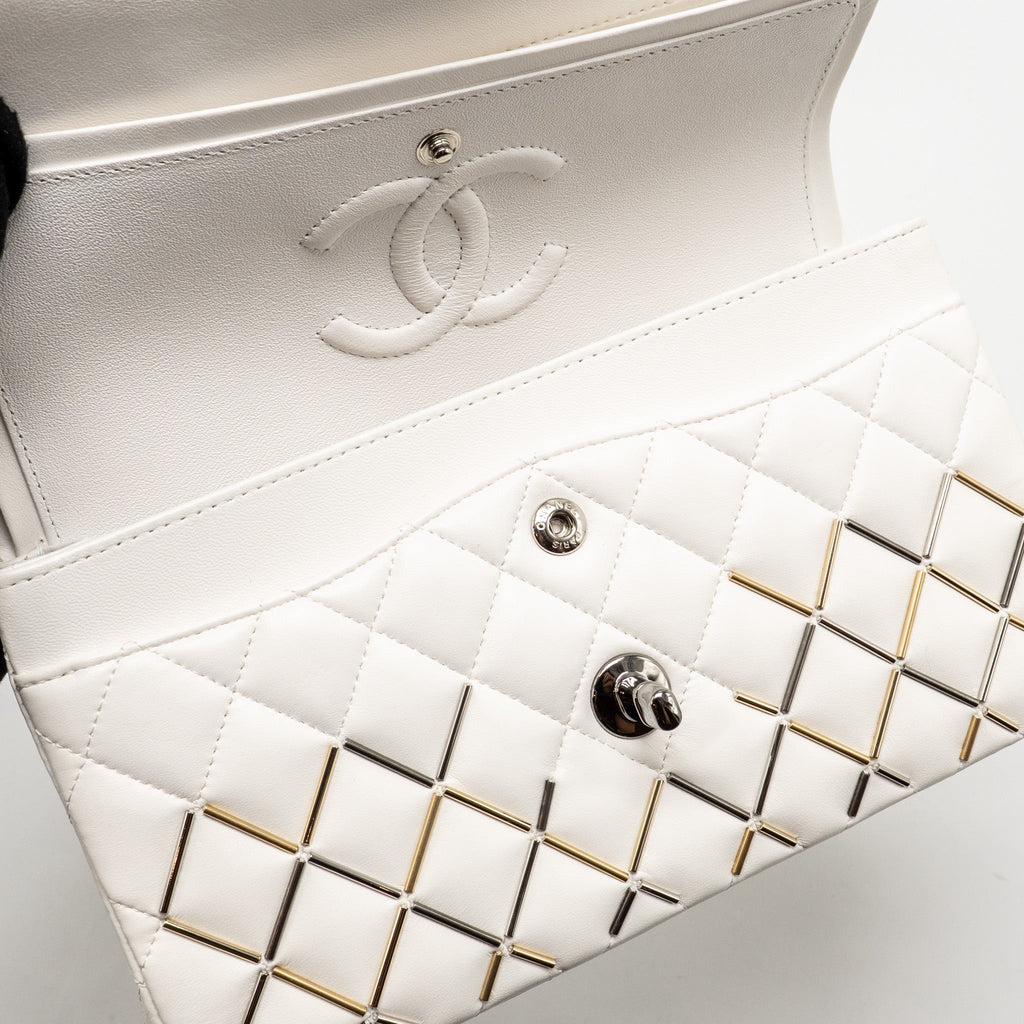 CHANEL BICOLOR METAL SMALL CLASSIC DOUBLE FLAP BAG LAMBSKIN WHITE MULITCOLOUR HARDWARE