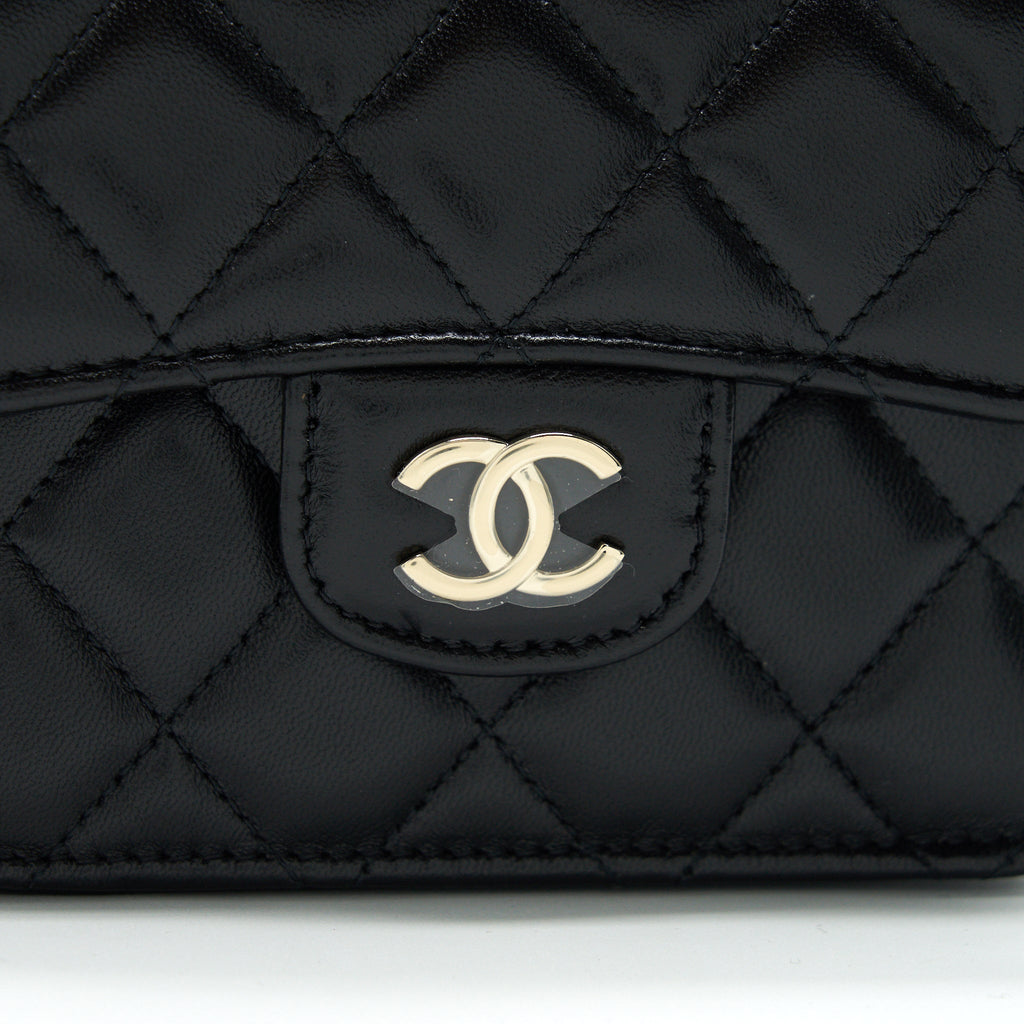 CHANEL 21K FLAP COIN PURSE WITH CHAIN BLACK LGHW
