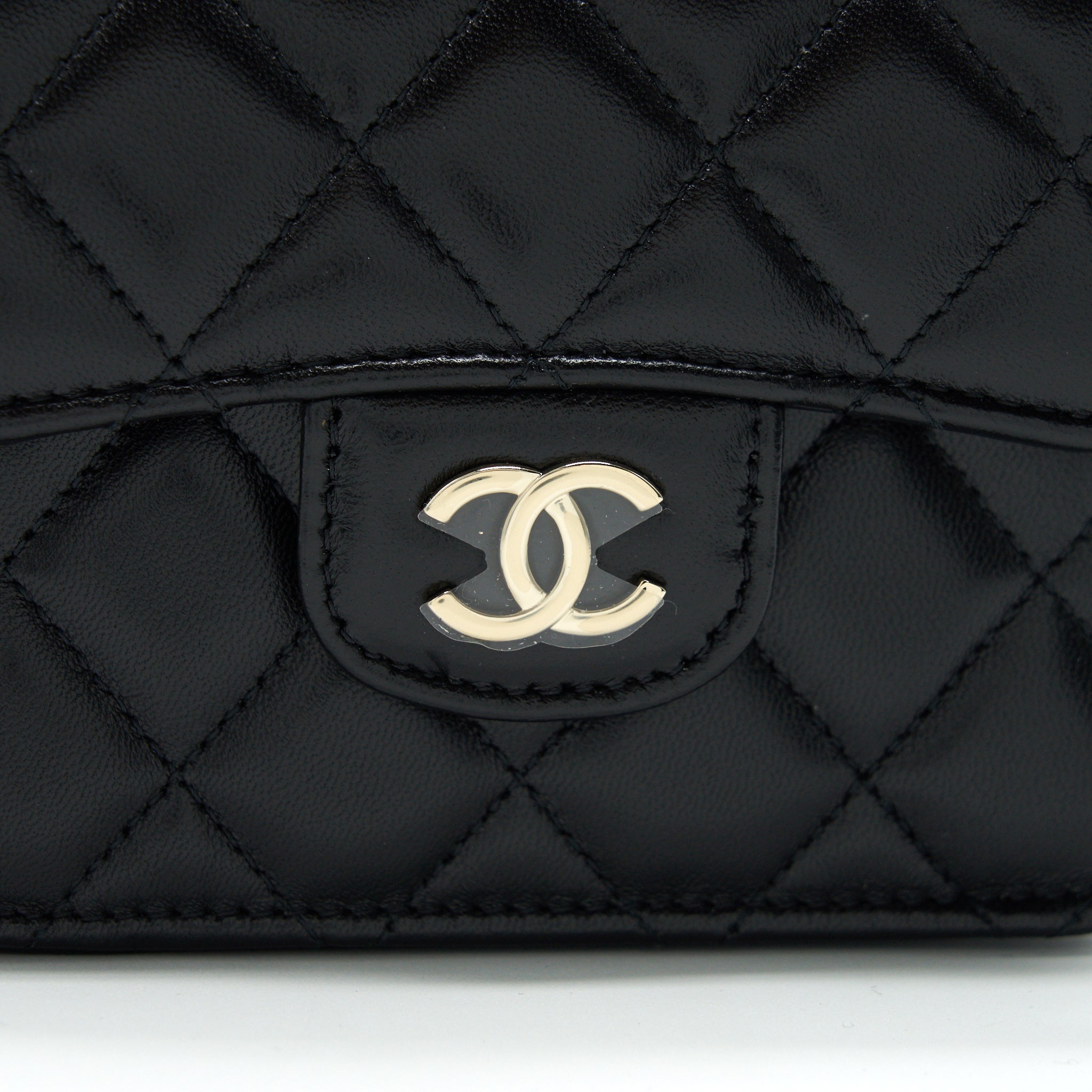 CHANEL 21K FLAP COIN PURSE WITH CHAIN BLACK LGHW