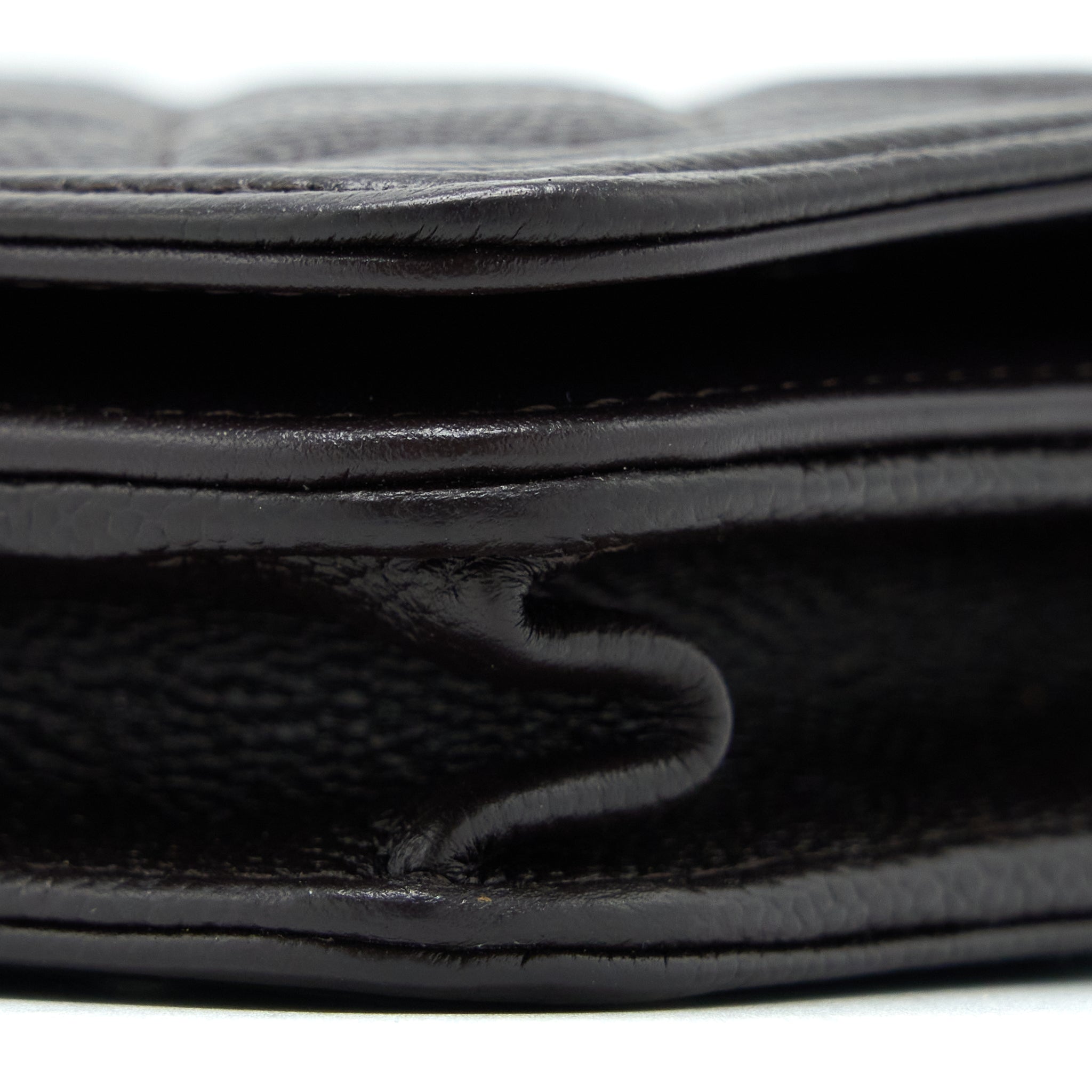 CHANEL BOY WALLET ON CHAIN GRAINED CALFSKIN BROWN LGHW (MICROCHIP)