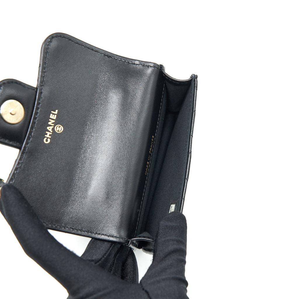 CHANEL 21K FLAP COIN PURSE WITH CHAIN BLACK LGHW