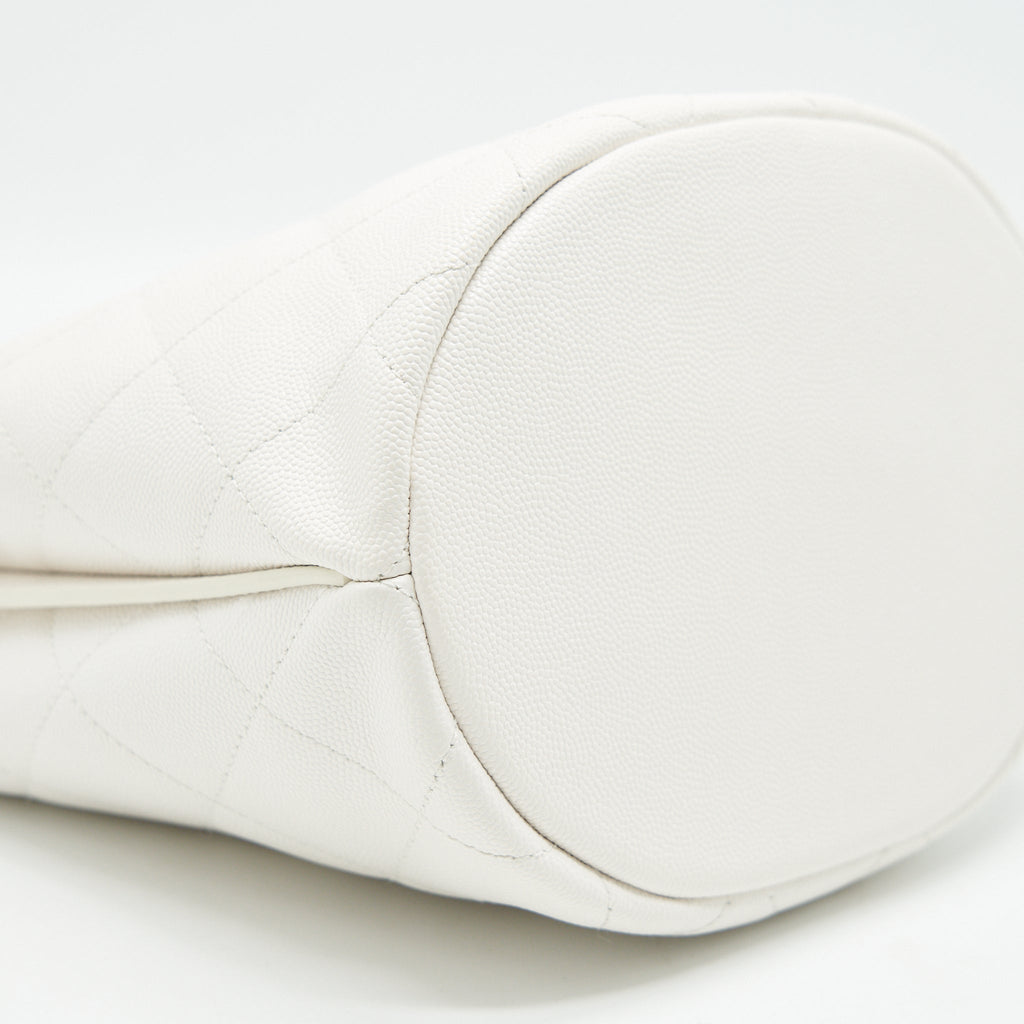 CHANEL BUCKET BAG WITH CHAIN HANDLE CAVIAR WHITE GHW